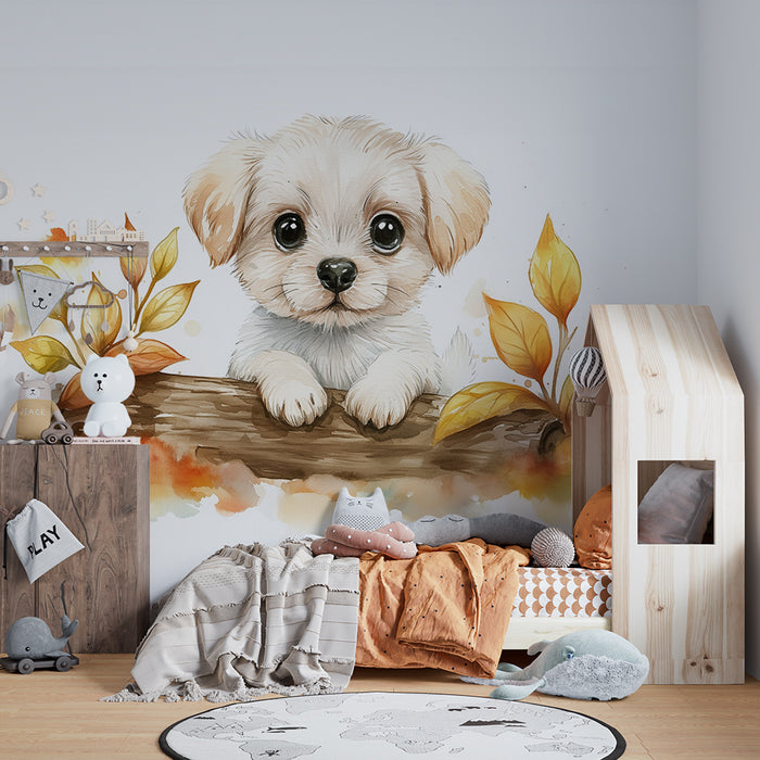 Papel de parede quarto bebê | Кученце и есенни листа