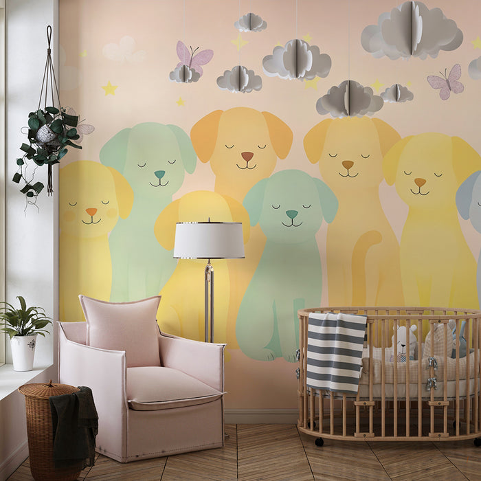 Papier peint Chiots Enchantés | Douceur Pastel et Rêverie