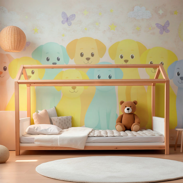 Papel de parede filhotes pastel | Decoração de parede infantil