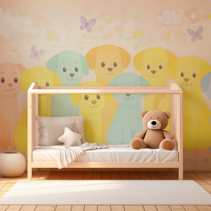 Papel de parede filhotes pastel | Decoração de parede infantil