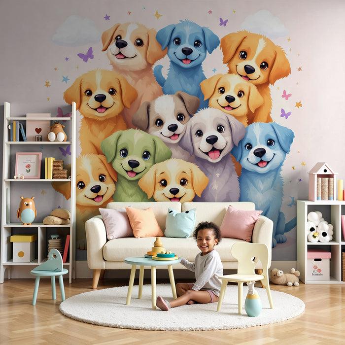 Colorful puppies wallpaper | Playful and cute design