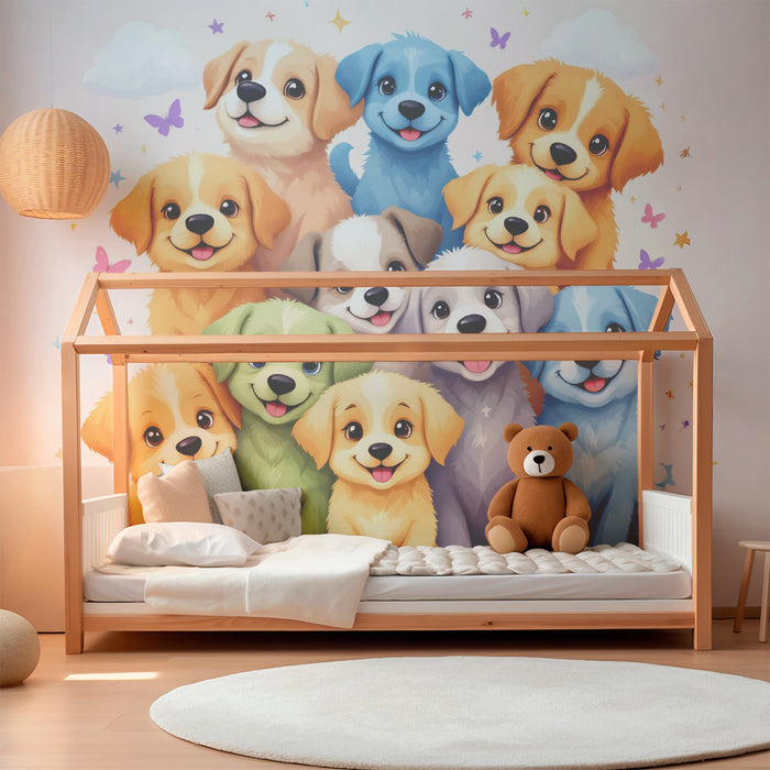 Colorful puppies wallpaper | Playful and cute design