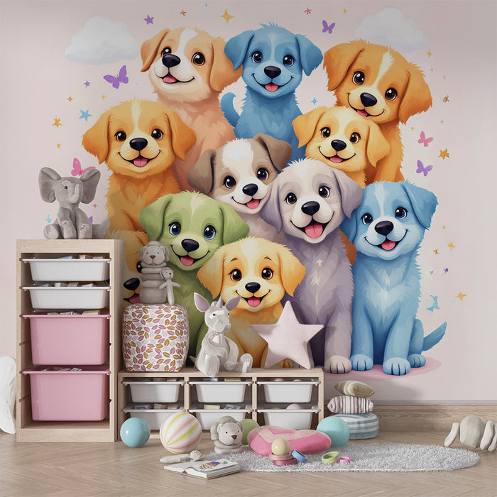 Colorful puppies wallpaper | Playful and cute design