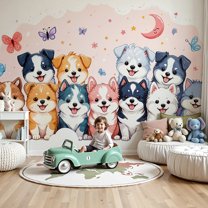Papier peint Chiots Heureux | Animaux et Papillons