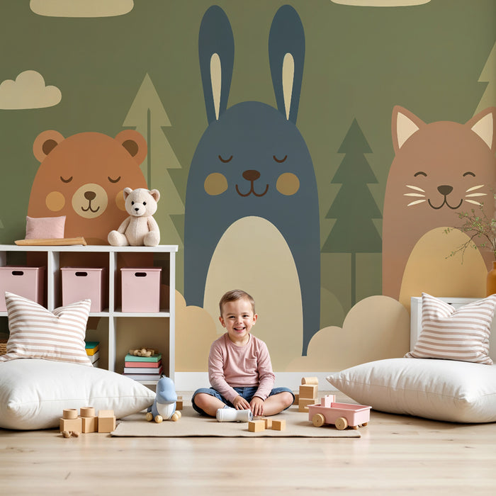 Papier peint forêt joyeuse | Animaux adorables