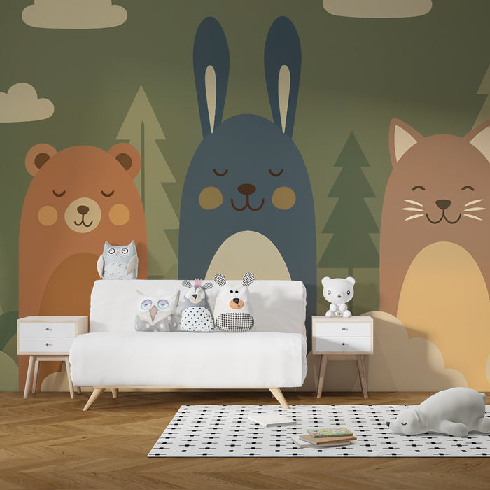 Papier peint forêt joyeuse | Animaux adorables
