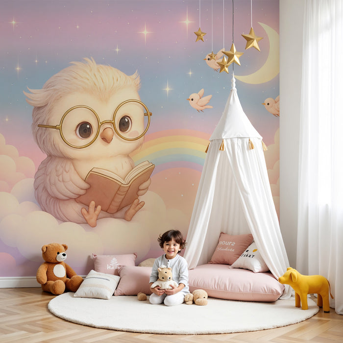 Papier peint hibou rêveur | Ambiance céleste et douce