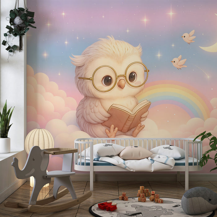 Papier peint hibou rêveur | Ambiance céleste et douce
