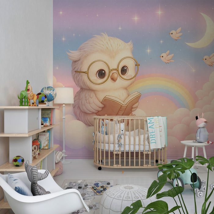 Papier peint hibou rêveur | Ambiance céleste et douce
