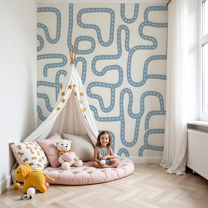 Carta da parati bambini | Percorsi sinuosi cielo blu