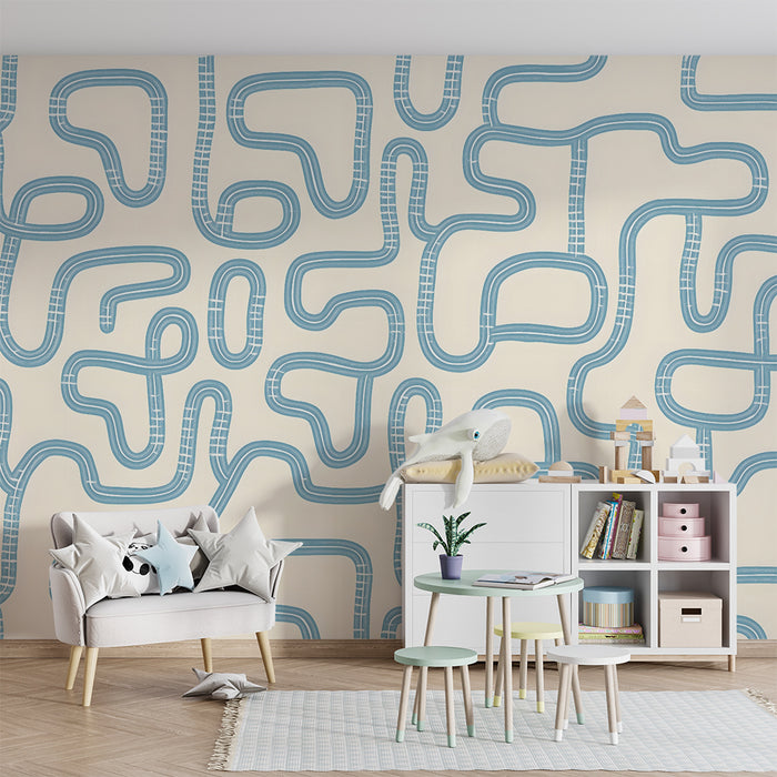 Tapet barnerom | Lekne blå kretser