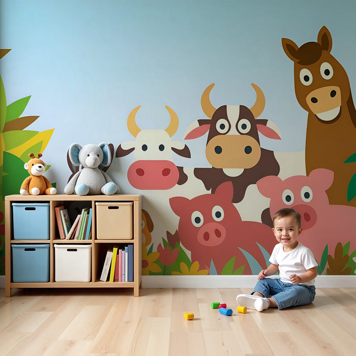 Papier peint chambre enfant | Animaux de la ferme très joyeux