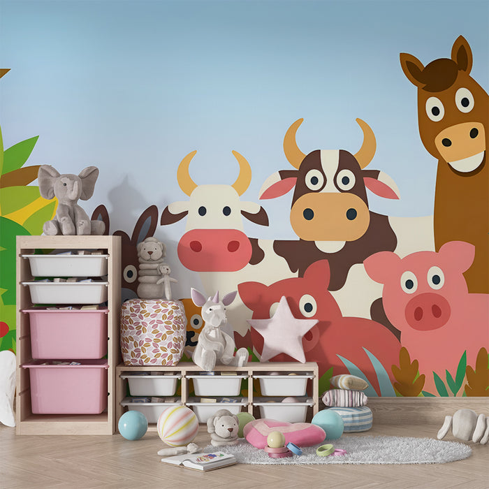 Papier peint chambre enfant | Animaux de la ferme très joyeux