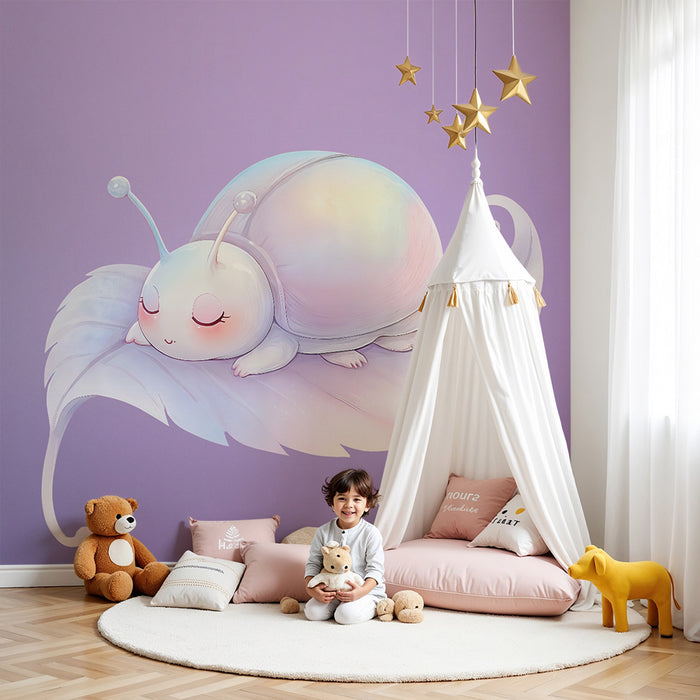 Barntapet | Drömmande nyckelpiga på pastellblad