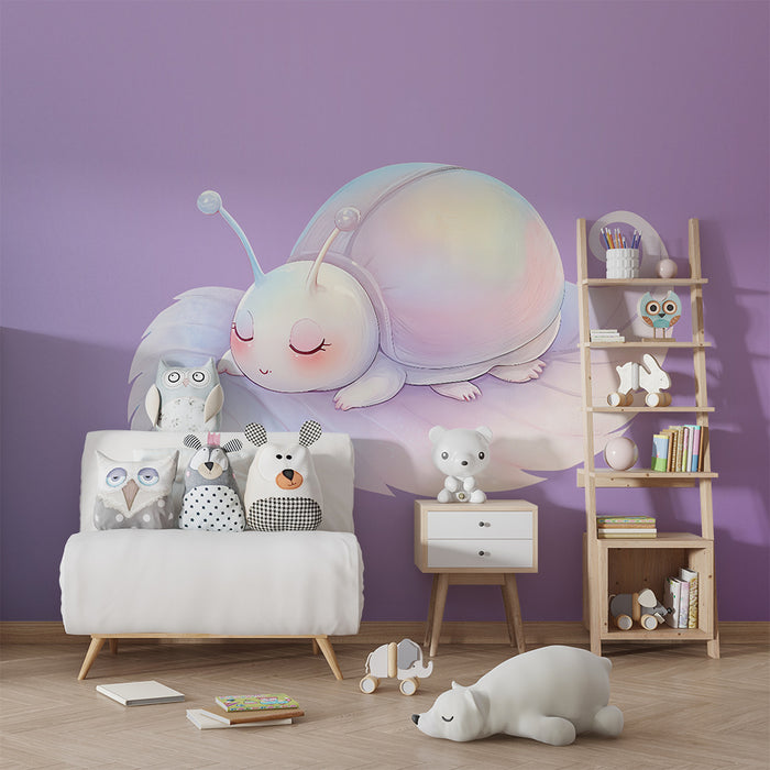 Barntapet | Drömmande nyckelpiga på pastellblad