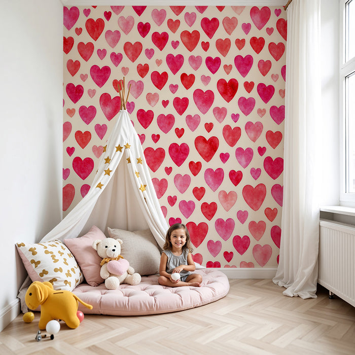 Papel pintado corazones | Diseño romántico en acuarela