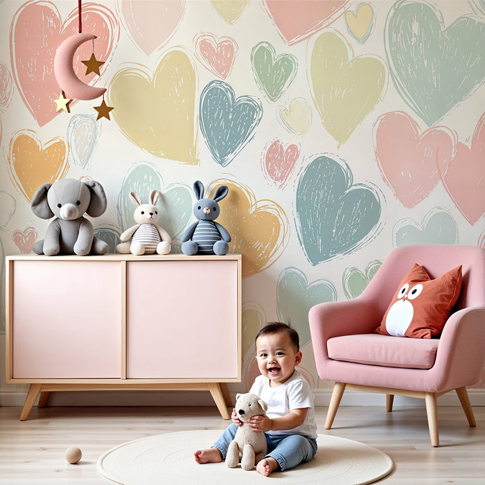 Tapet barnerom | Pastellhjerter