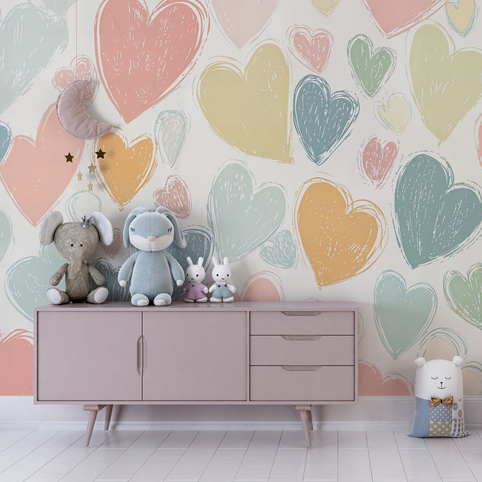 Tapet barnerom | Pastellhjerter