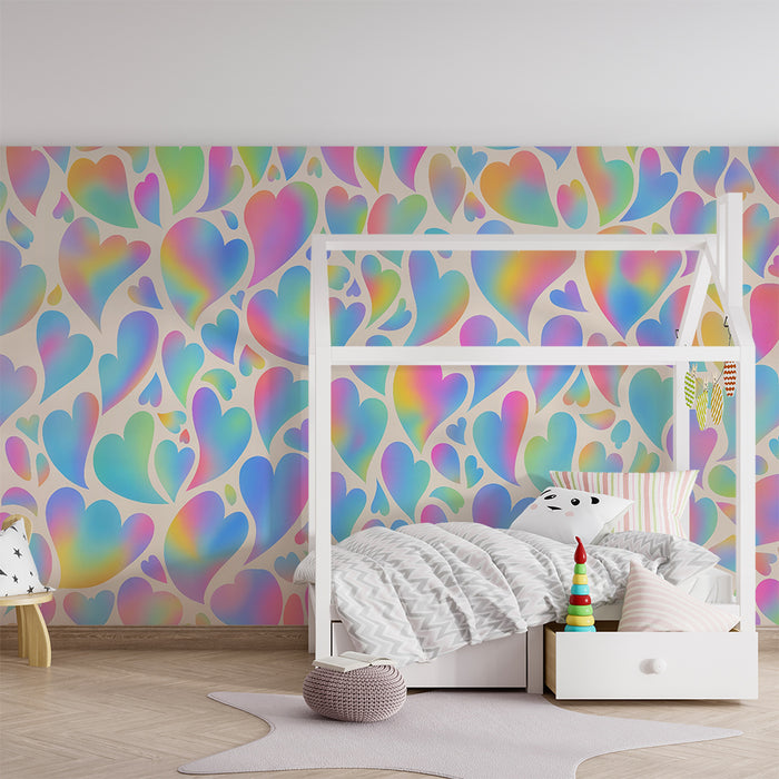 Tapet barnerom | Pastell regnbuehjerter