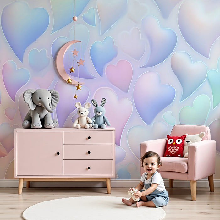 Tapet barnerom | Pastellfargede hjerter