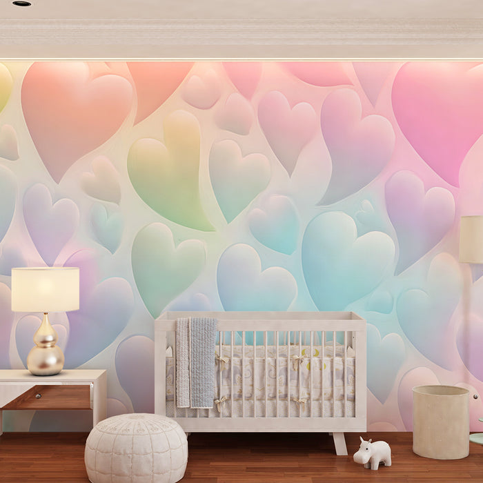 Papel pintado infantil | Corazones pastel soñadores