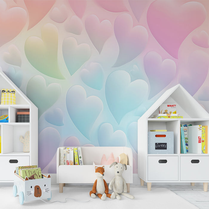 Papel pintado infantil | Corazones pastel soñadores