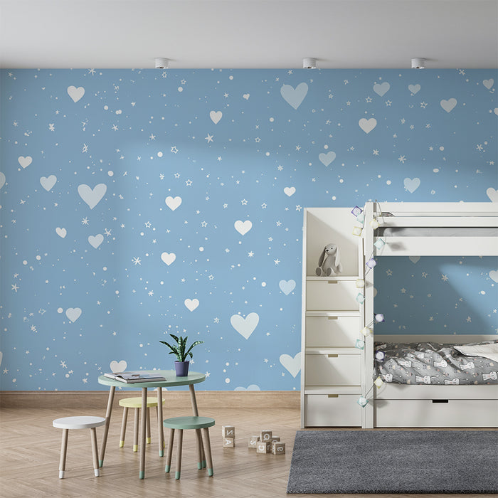 Papier peint cœurs et étoiles | Motif bleu pastel
