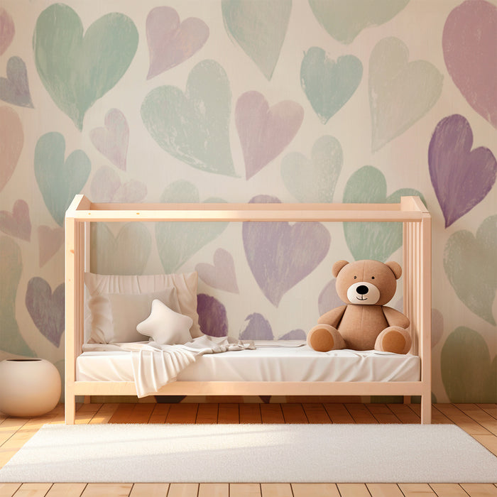 Barntapet | Pastellfärgade akvarellhjärtan