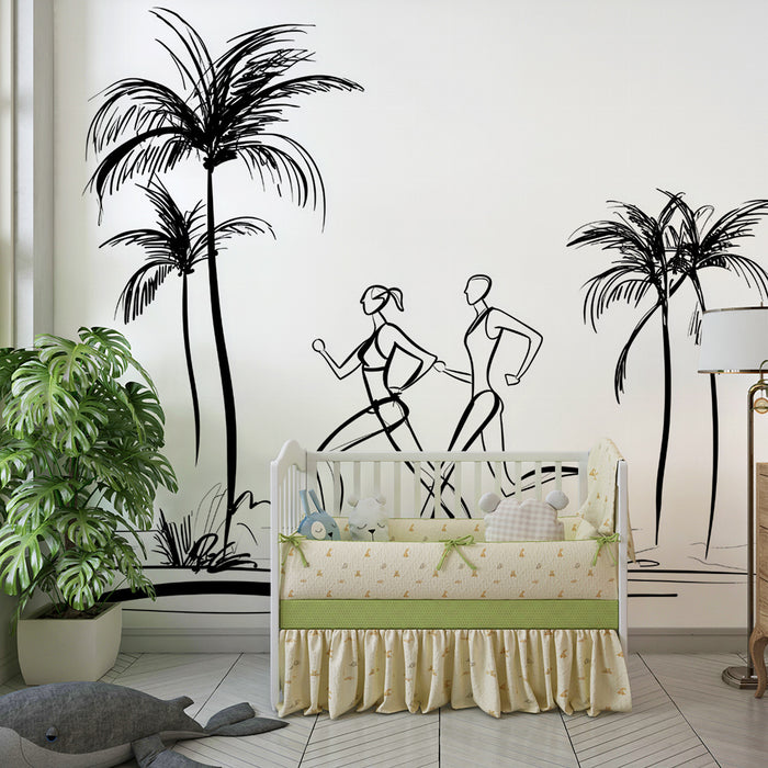 Barntapet | Sportiga siluetter och palmer