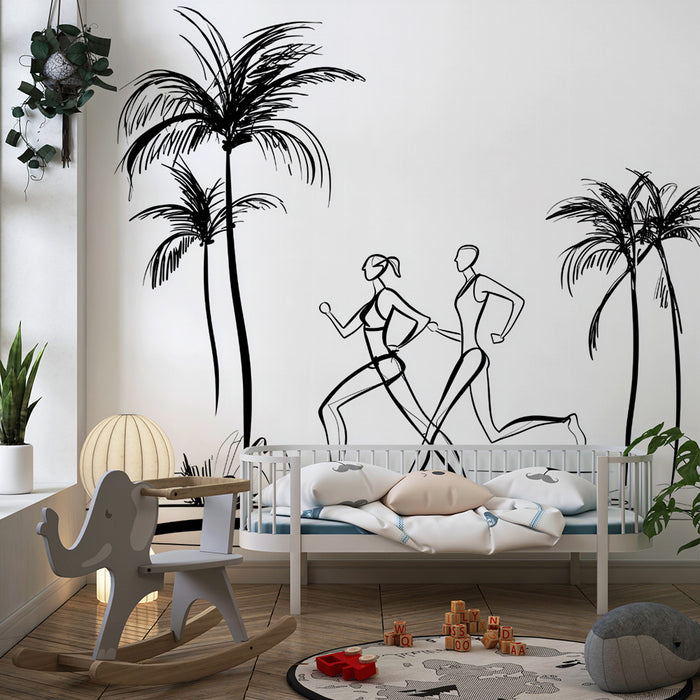Barntapet | Sportiga siluetter och palmer
