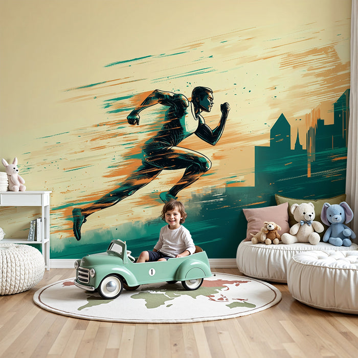 Kids room wallpaper | Dynamic urban runner