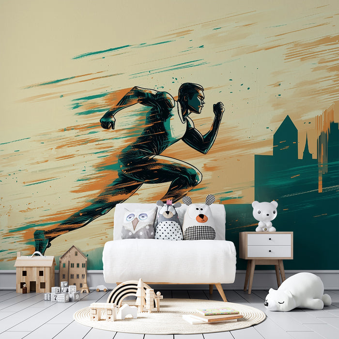 Kids room wallpaper | Dynamic urban runner