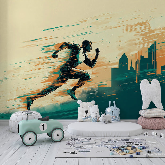 Kids room wallpaper | Dynamic urban runner