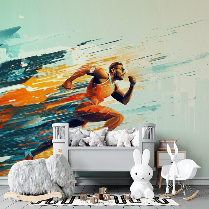Kinderzimmer Tapete | Dynamischer Läufer in lebendigen Farben