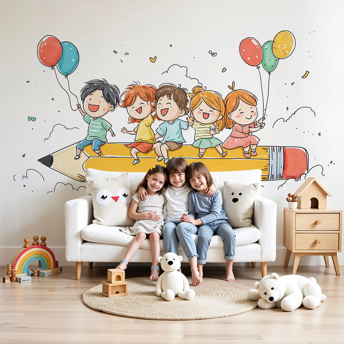 Papel de parede criança aventura | Viagem imaginária sobre lápis