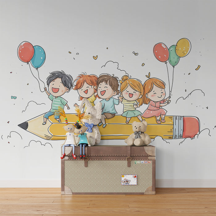 Papel de parede criança aventura | Viagem imaginária sobre lápis