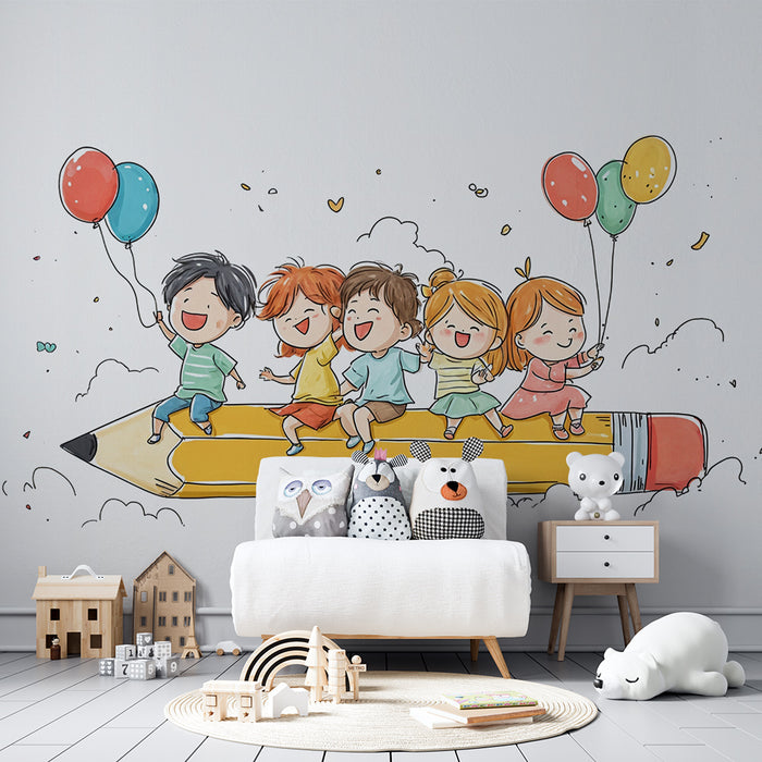 Papel de parede criança aventura | Viagem imaginária sobre lápis