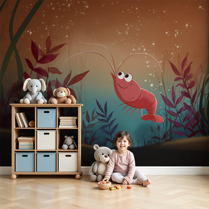 Papel de parede criança | Aventura submarina e camarão sorridente