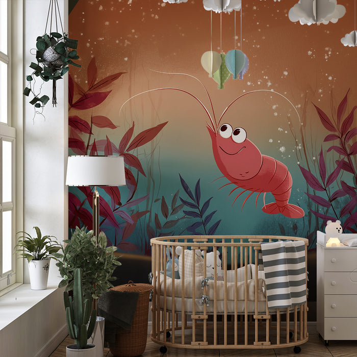 Papel de parede criança | Aventura submarina e camarão sorridente