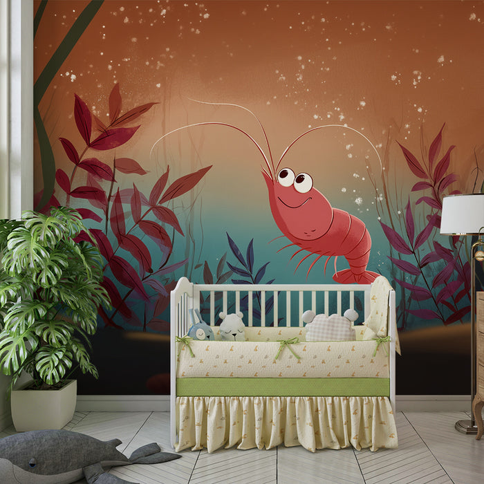 Papel de parede criança | Aventura submarina e camarão sorridente