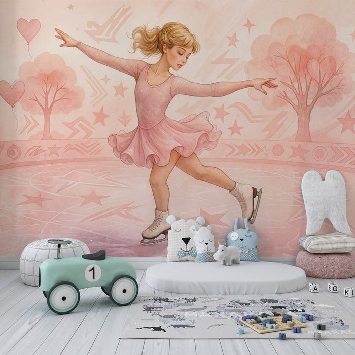 Papier peint patinage artistique | Enchantement rose et délicatesse