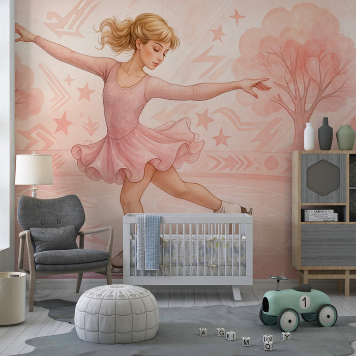 Papier peint patinage artistique | Enchantement rose et délicatesse