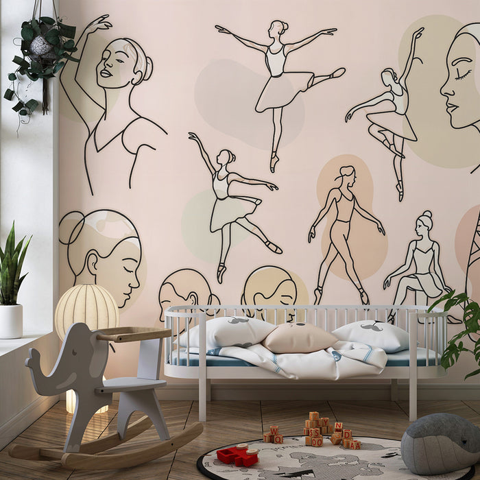 Lastenhuoneen tapetti | Elegantit tanssijat luonnoksessa