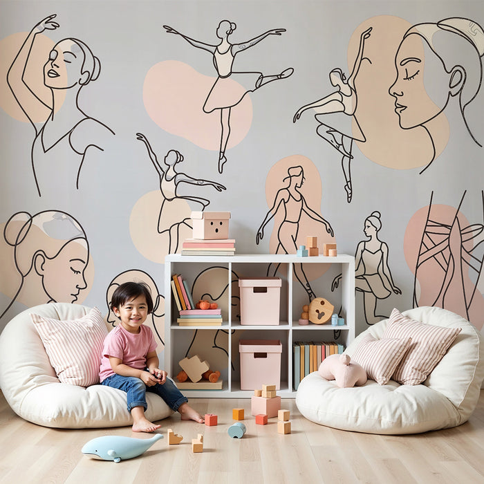 Χαρτί τοιχοποιίας παιδικού δωματίου | Κομψές χορεύτριες και καλλιτεχνικές σιλουέτες