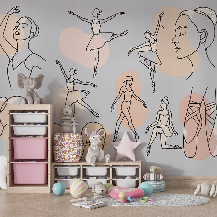Χαρτί τοιχοποιίας παιδικού δωματίου | Κομψές χορεύτριες και καλλιτεχνικές σιλουέτες