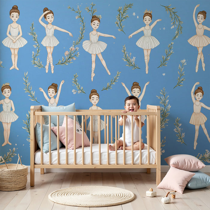 Barntapet | Dansare och blå lövverk