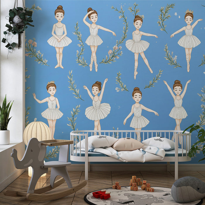 Barntapet | Dansare och blå lövverk