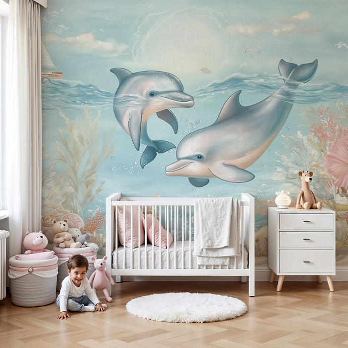 Detská izba tapéta | Veselé delfíny a farebné korály