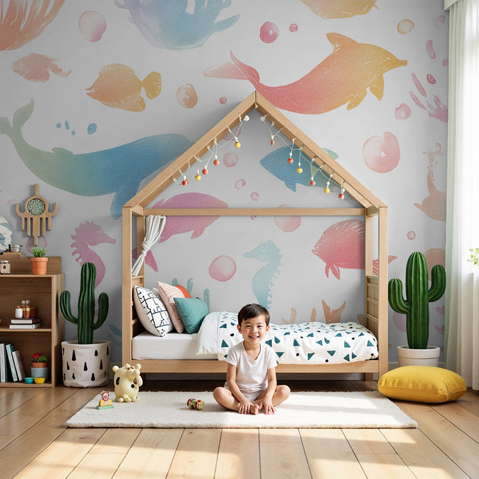 Papier peint chambre enfant | Créatures marines pastel