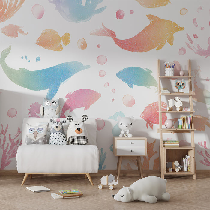 Papier peint chambre enfant | Créatures marines pastel